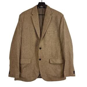 StudioSuits Handcrafted 100% Wool Blazer Jacket Brown Tan Herringbone - 42L Long